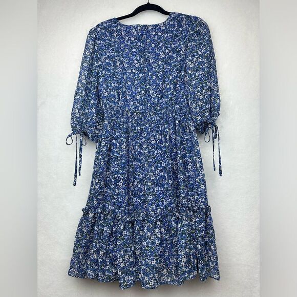 TAYLOR Women's Floral-Print Tiered Ruffle Hem Dress Sz 8P V-Neck Smocked Waist - Picture 13 of 16